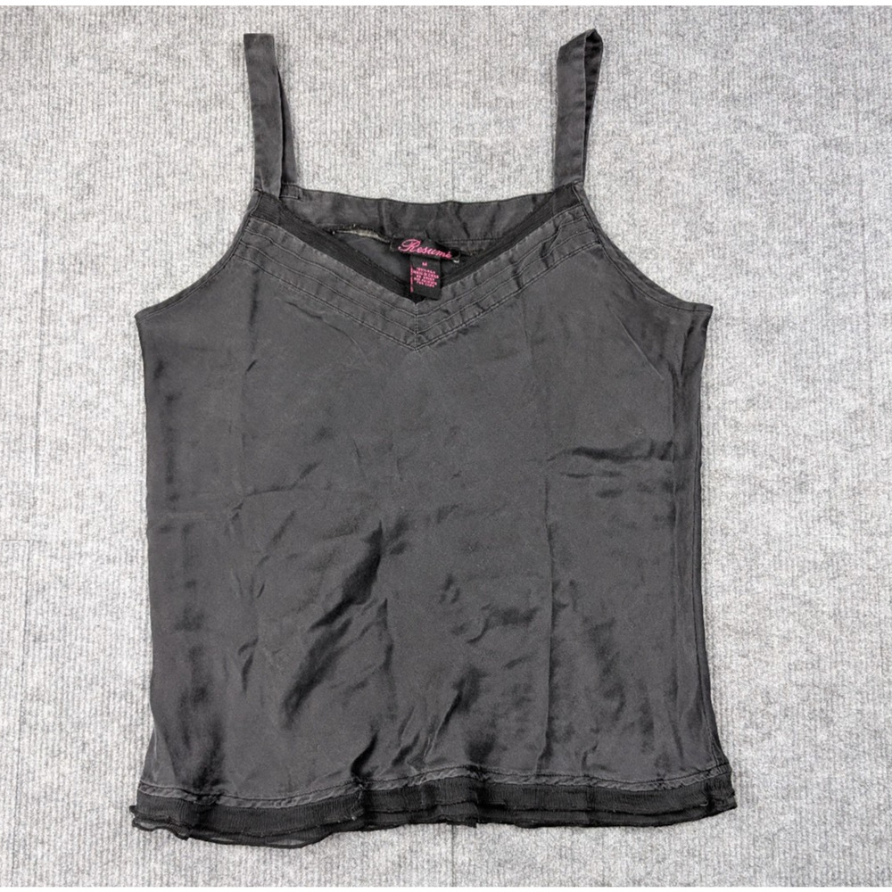 Vintage Silk Tank Womens Medium Black Layer Whimsigoth 90s Natural Fiber Staple